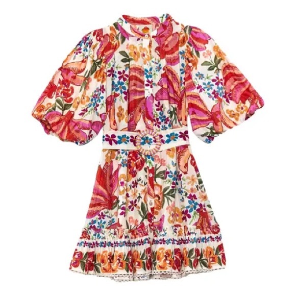 FARM Rio | White Spring Bananas Mini Dress | Multicolor, Size M - Picture 4 of 8